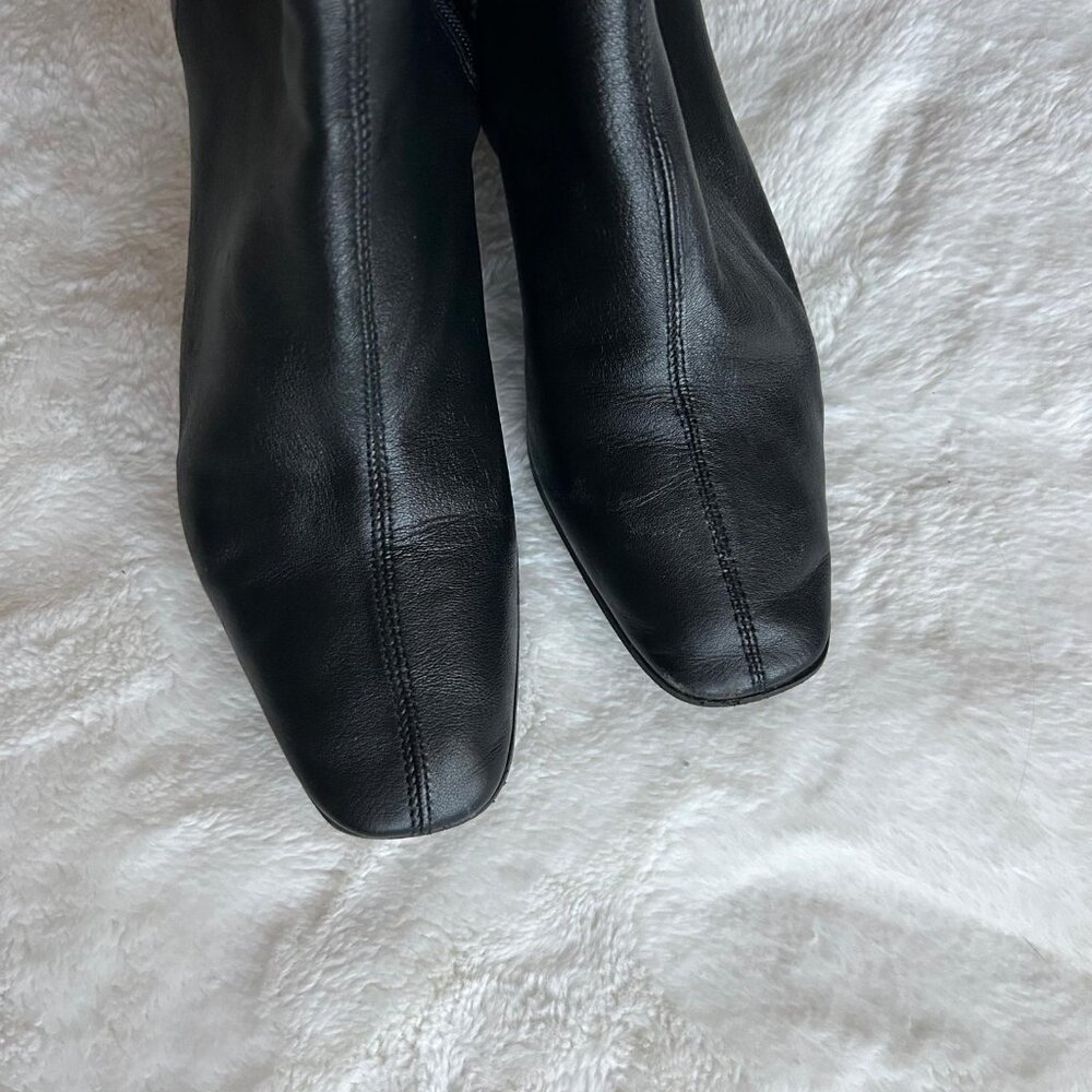 ZARA Black genuine Leather Block Heeled Soft Ankle Boots stretch US 7.5 EUR 38 - Picture 8 of 11